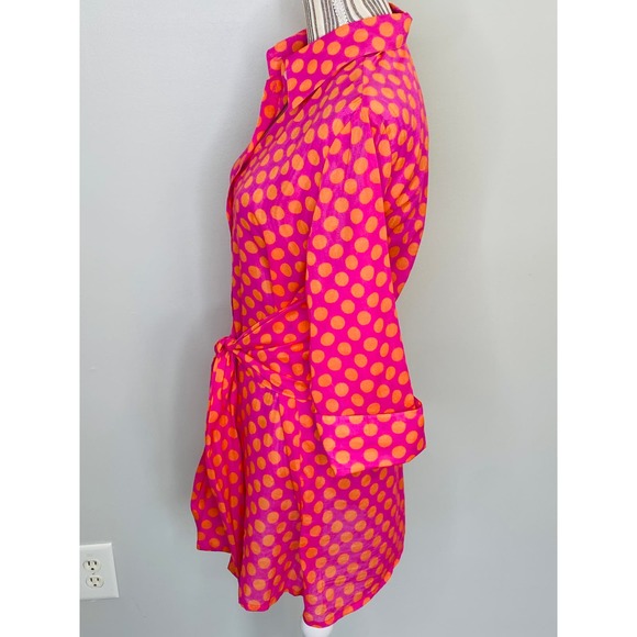 Farinaz Taghavi Polka Dot Tie Front Button Down Tunic Women 12 Maximalist Resort - Picture 7 of 11